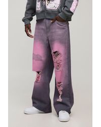 BoohooMAN - Wide Leg Tinted Rip And Repair Denim Jeans - Lyst