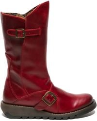 Fly London - Mes 2 Wedge Heel Buckle Mid-Calf Leather Zip Platform Boots Material_Real_Leather - Lyst