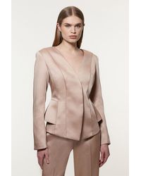 Karen Millen - Structured Viscose Satin Stitch Detail Tailored Peplum Blazer - Lyst