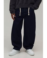 BoohooMAN - Panelled Rope Belted Barrel Fit Jeans - Lyst