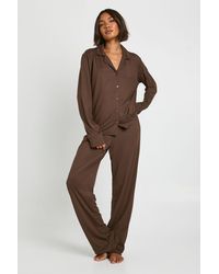 Boohoo - Tall Soft Touch Button Through Shirt And Trouser Pyjama Set - Lyst