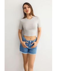 Hiccup - Crew Neck Basic Cropped Top - Lyst