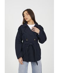 Brave Soul - Double Breasted Short Mac With Self Tie Belt - Lyst