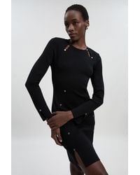 Karen Millen - Tall Viscose Blend Stud Keyhole Detail Knit Mini Dress - Lyst