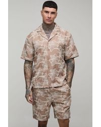 BoohooMAN - Tall Floral Embroidered Revere Shirt & Relaxed Short Set - Lyst