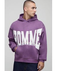 BoohooMAN - Oversized Boxy Twill Applique Contrast Stitch Hoodie - Lyst