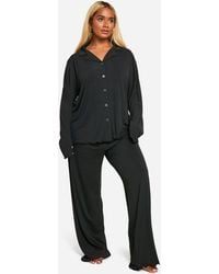 Boohoo - Plus Rib Button Front Trouser Pyjama Set - Lyst
