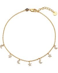 The Jewellery Stockroom - Plated Sterling Moon & Star Cz Charm Anklet - Lyst