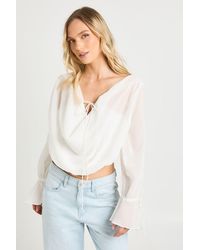 Boohoo - Petite Chiffon Tie Detail Draped Top - Lyst