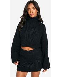 Boohoo - Petite High Neck Oversized Crop Knitted Jumper And Micro Mini Skirt Set - Lyst