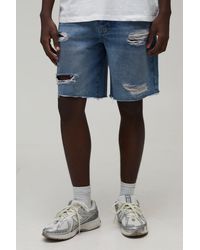 BoohooMAN - Relaxed Fit Ripped Washed Denim Shorts - Lyst