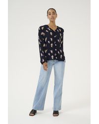 Kaffe - Blouse Met Lange Mouwen Regular Fit Midnight/pink Flower Print Floral - Lyst