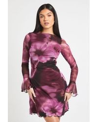 Boohoo - Tall Floral A Line Mesh Mini Dress - Lyst
