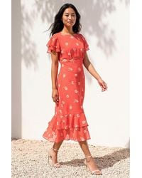 Roman - Petite Floral Chiffon Frill Tiered Midi Dress - Lyst