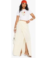 Boohoo - Linen Look Tie Waist Wrap Maxi Skirt - Lyst