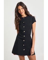 Boohoo - Bengaline Button Trim Cap Sleeve Shift Dress - Lyst