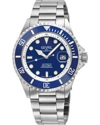 Gevril - Wall Street Swiss Automatic Watch, Ss Case, Dark Bezel, Enamel Dial, Ss Satin And Polished Bracelet - Lyst