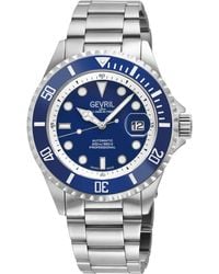 Gevril - Wall Street Swiss Automatic Watch, Ss Case, Dark Bezel, Enamel Dial, Ss Satin And Polished Bracelet - Lyst