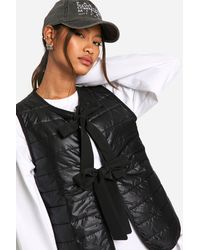 Boohoo - Bow Detail Padded Gilet - Lyst