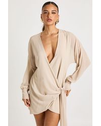 Boohoo - Long Sleeve Wrap Mini Dress - Lyst