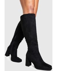 Boohoo - Wide Fit Block Heel Knee High Boots - Lyst
