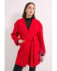 Wallis - Principles By Collarless Belted Wrap Coat - Lyst