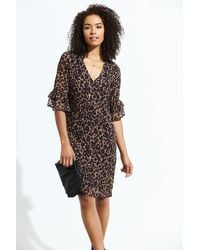 Sosandar - Leopard Print Ruffle Sleeve Shift Dress - Lyst