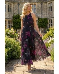 Roman - Floral Pleated Halter Neck Maxi Dress - Lyst
