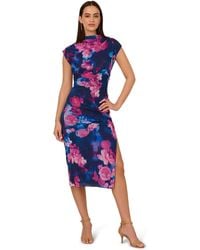 Adrianna Papell - Print Mesh Draped Dress - Lyst