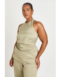 Boohoo - Plus Ruched Side Halter Marl Tailored Top - Lyst