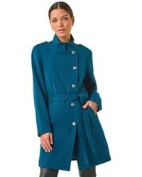 Roman - Funnel Neck Buttoned Coat - Lyst