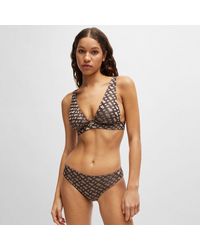 BOSS - Dames Monogram Jacquard Bikini Bralette In Bruin - Lyst