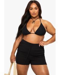 Boohoo - Plus Crinkle Cotton Beach Shorts - Lyst