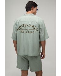BoohooMAN - Linen Embroidered Monte Carlo Oversized Boxy Shirt & Relaxed Shorts Set - Lyst