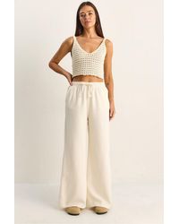 Bianco Lucci - Wide Leg Cotton Trousers With Drawstring Waist - Lyst