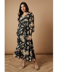 Oasis - Floral Printed Ruffle Detail Shirred Waist Midaxi Dress - Lyst