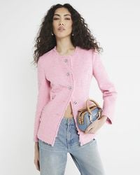 River Island - Jacket Collarless Boucle - Lyst