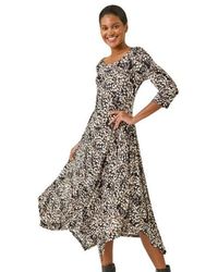 Roman - Printed Hanky Hem Stretch Midi Dress - Lyst