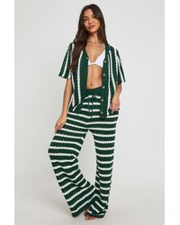 Boohoo - Chunky Stripe Crochet Oversized Shirt And Trouser Co-Ord - Lyst