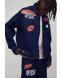 BoohooMAN - Varsity Badge Applique Denim Worker Jacket - Lyst
