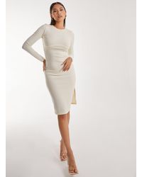 Pink Vanilla - Soft Brushed Rib Long Sleeve Midi Dress - Lyst