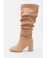 Quiz - Faux Suede Ruched Heeled Boots - Lyst