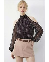 Bianco Lucci - Polka Dot Chiffon Turtleneck Blouse With Cut Out - Lyst