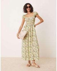 ASOS - Square Neck Midi Dress With Cinched Channel Waist - Lyst
