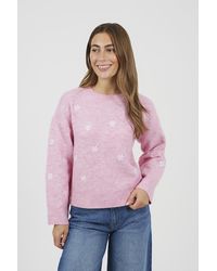 Brave Soul - Soft Crew Neck Daisy Embroidery Jumper - Lyst