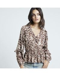 River Island - Blouse Leopard Print Frill Viscose - Lyst