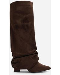 Where's That From - Wheres Galilea Ruched Fold Down Knee High Heeled Shark Boots - Lyst