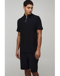 BoohooMAN - Slim Fit Ribbed Jersey Polo & Shorts Set - Lyst