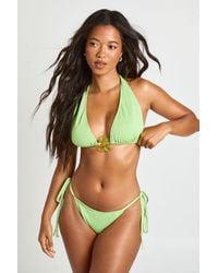 Boohoo - Flower Trim Textured Triangle Bikini Top And Tie Side Bottom - Lyst