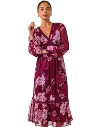 Roman - Petite Floral Print Trim Midi Dress - Lyst
